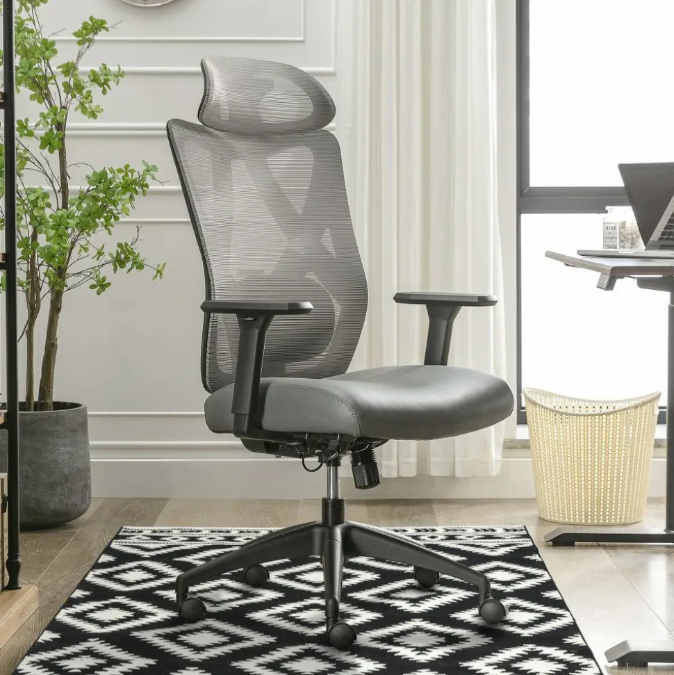 Serta SitTrue Ridgefield Ergonomic Mesh/Vegan Leather High-Back Task Office Chair, Gray/Black