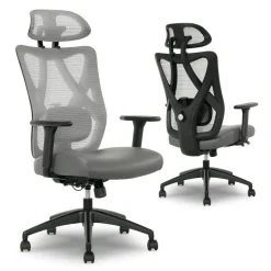 Serta SitTrue Ridgefield Ergonomic Mesh/Vegan Leather High-Back Task Office Chair, Gray/Black