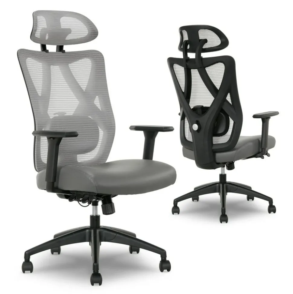 Serta SitTrue Ridgefield Ergonomic Mesh/Vegan Leather High-Back Task Office Chair, Gray/Black
