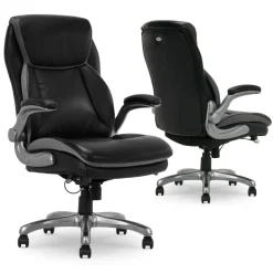 Serta Smart Layers Brinkley Ergonomic Bonded Leather High-Back Executive Office Chair, Black/Silver