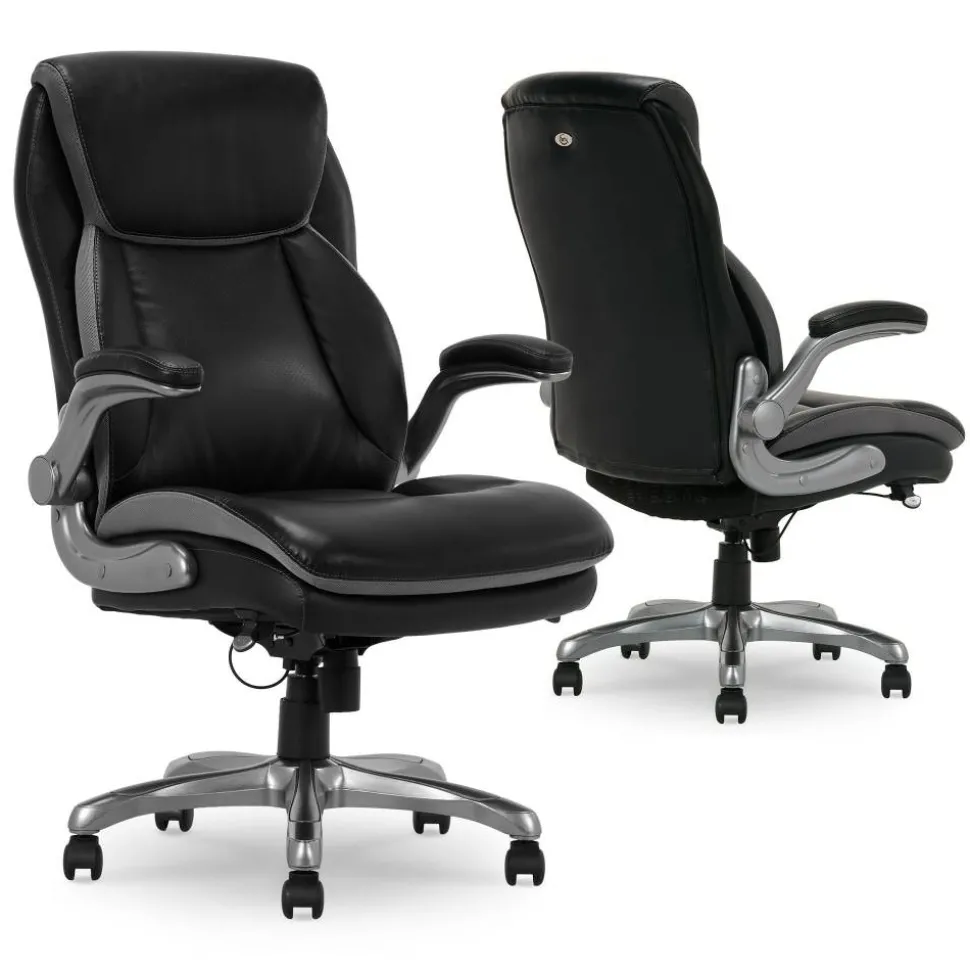 Serta Smart Layers Brinkley Ergonomic Bonded Leather High-Back Executive Office Chair, Black/Silver