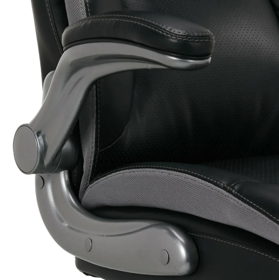 Serta Smart Layers Brinkley Ergonomic Bonded Leather High-Back Executive Office Chair, Black/Silver
