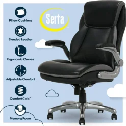 Serta Smart Layers Brinkley Ergonomic Bonded Leather High-Back Executive Office Chair, Black/Silver