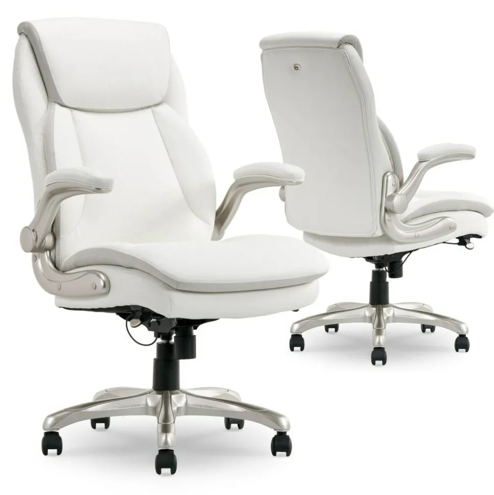 Serta Smart Layers Brinkley Ergonomic Bonded Leather High-Back Executive Office Chair, White/Silver