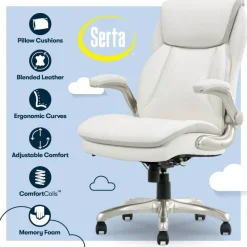 Serta Smart Layers Brinkley Ergonomic Bonded Leather High-Back Executive Office Chair, White/Silver