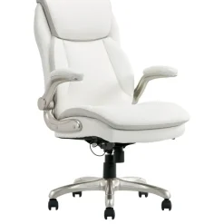 Serta Smart Layers Brinkley Ergonomic Bonded Leather High-Back Executive Office Chair, White/Silver