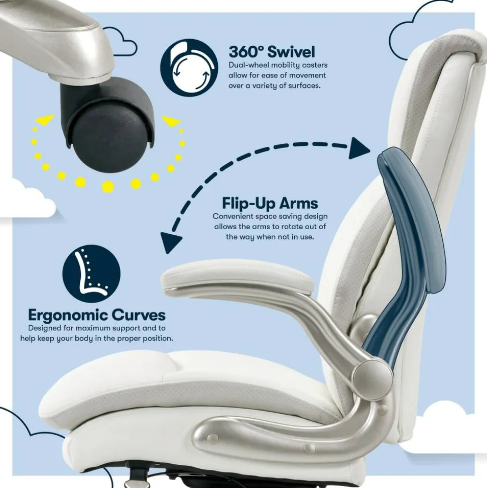 Serta Smart Layers Brinkley Ergonomic Bonded Leather High-Back Executive Office Chair, White/Silver