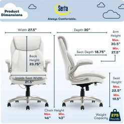 Serta Smart Layers Brinkley Ergonomic Bonded Leather High-Back Executive Office Chair, White/Silver
