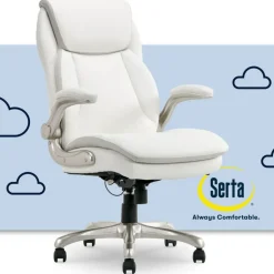 Serta Smart Layers Brinkley Ergonomic Bonded Leather High-Back Executive Office Chair, White/Silver