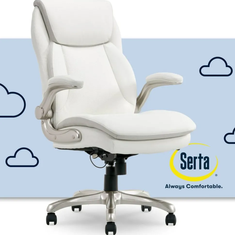 Serta Smart Layers Brinkley Ergonomic Bonded Leather High-Back Executive Office Chair, White/Silver