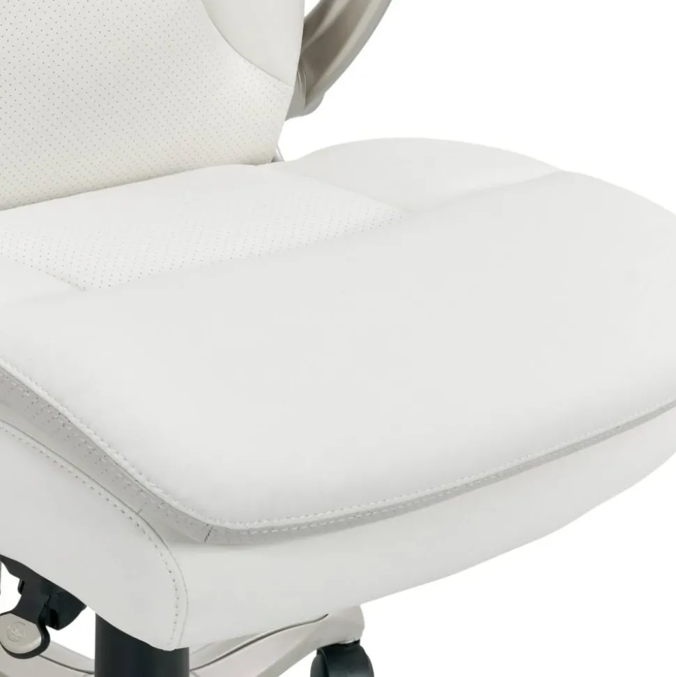 Serta Smart Layers Brinkley Ergonomic Bonded Leather High-Back Executive Office Chair, White/Silver