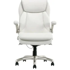 Serta Smart Layers Brinkley Ergonomic Bonded Leather High-Back Executive Office Chair, White/Silver