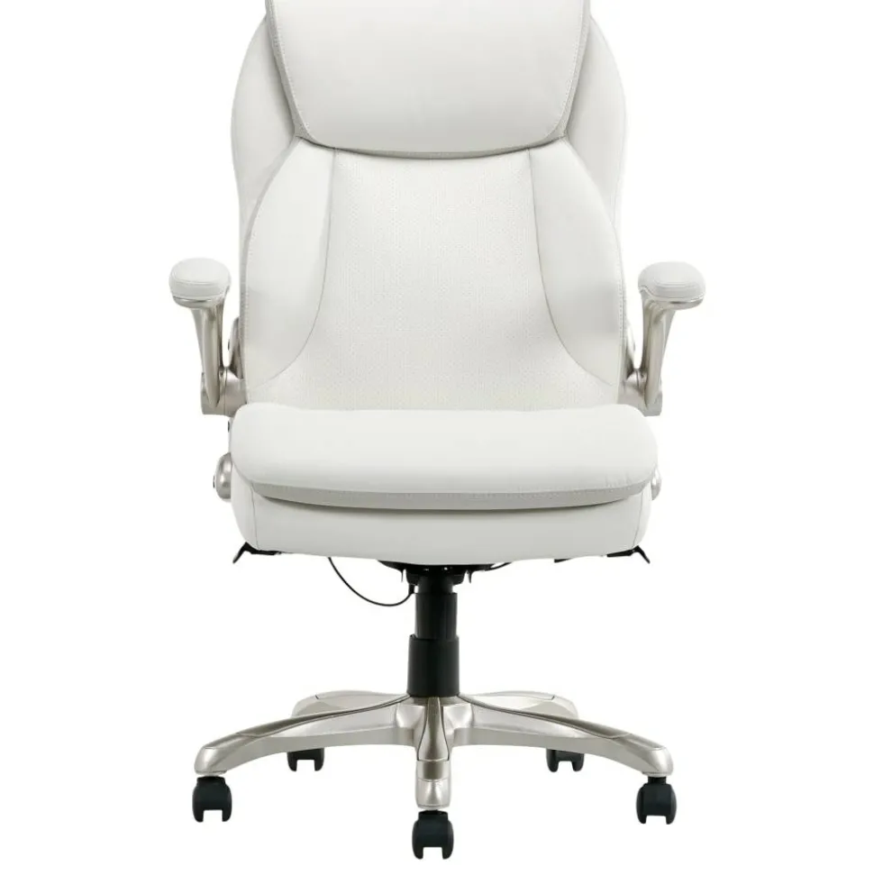 Serta Smart Layers Brinkley Ergonomic Bonded Leather High-Back Executive Office Chair, White/Silver