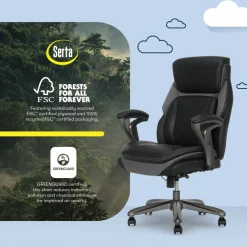 Serta SmartLayers Everett Big & Tall Ergonomic Vegan Leather High-Back Executive Office Chair, Black/Dark Gray, BIFMA Compliant