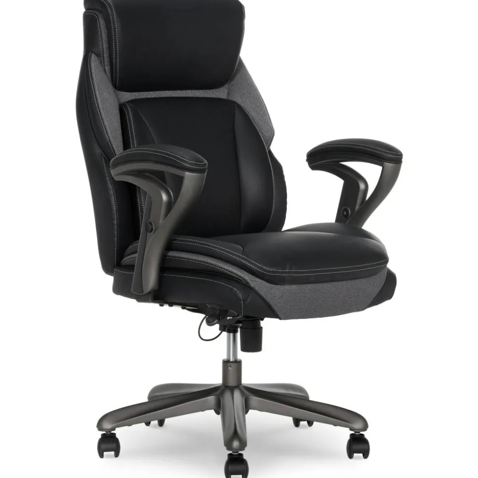 Serta SmartLayers Everett Big & Tall Ergonomic Vegan Leather High-Back Executive Office Chair, Black/Dark Gray, BIFMA Compliant