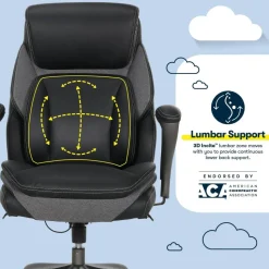 Serta SmartLayers Everett Big & Tall Ergonomic Vegan Leather High-Back Executive Office Chair, Black/Dark Gray, BIFMA Compliant