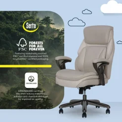 Serta SmartLayers Everett Big & Tall Ergonomic Vegan Leather High-Back Executive Office Chair, Taupe/Dark Gray, BIFMA Compliant