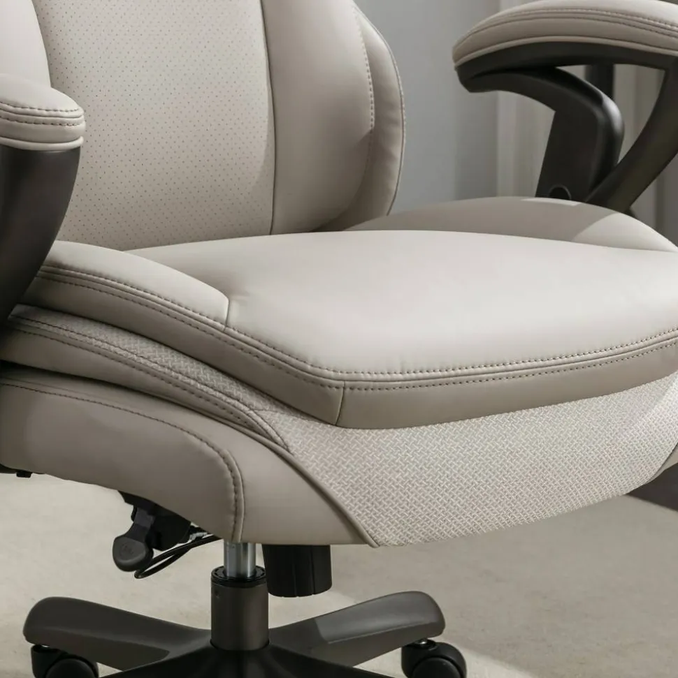 Serta SmartLayers Everett Big & Tall Ergonomic Vegan Leather High-Back Executive Office Chair, Taupe/Dark Gray, BIFMA Compliant