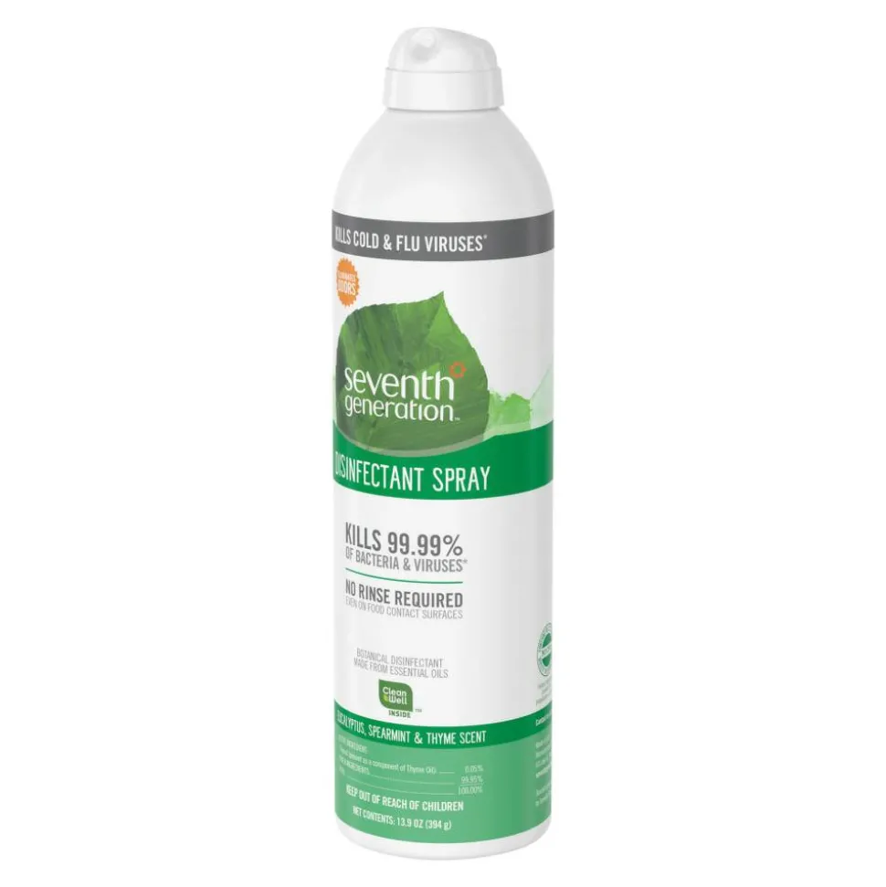 Seventh Generation Disinfectant Cleaner, Spray, 13.9 fl oz, Eucalyptus Spearmint & Thyme Scent, Case of 8 - Clear