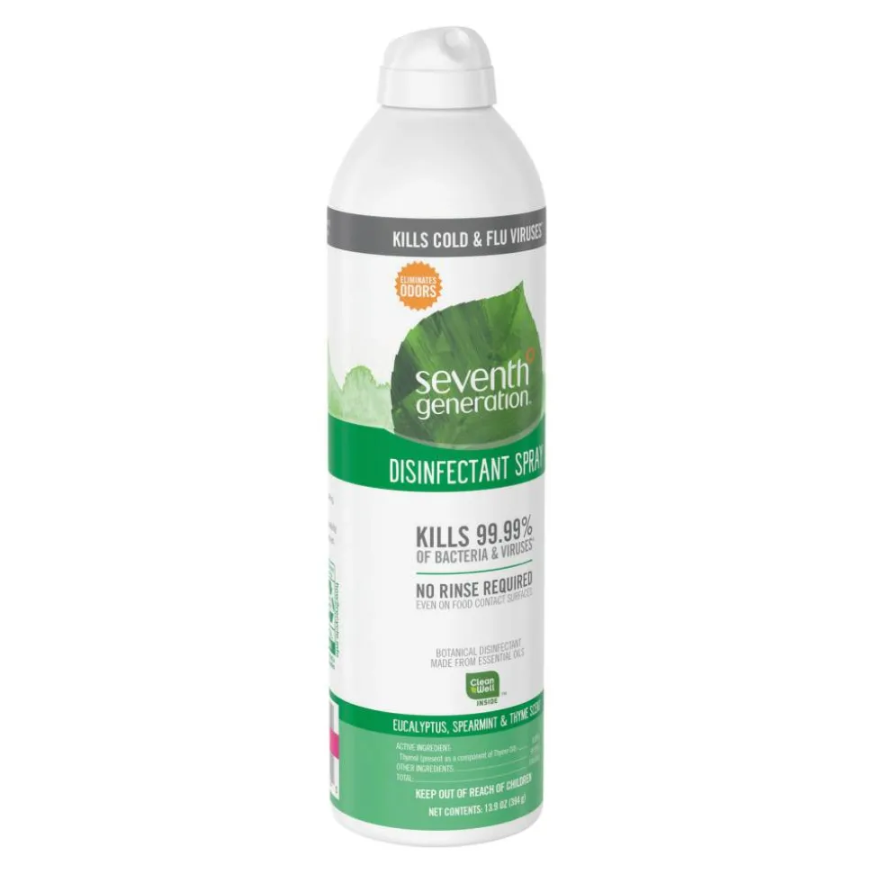 Seventh Generation Disinfectant Cleaner, Spray, 13.9 fl oz, Eucalyptus Spearmint & Thyme Scent, Case of 8 - Clear
