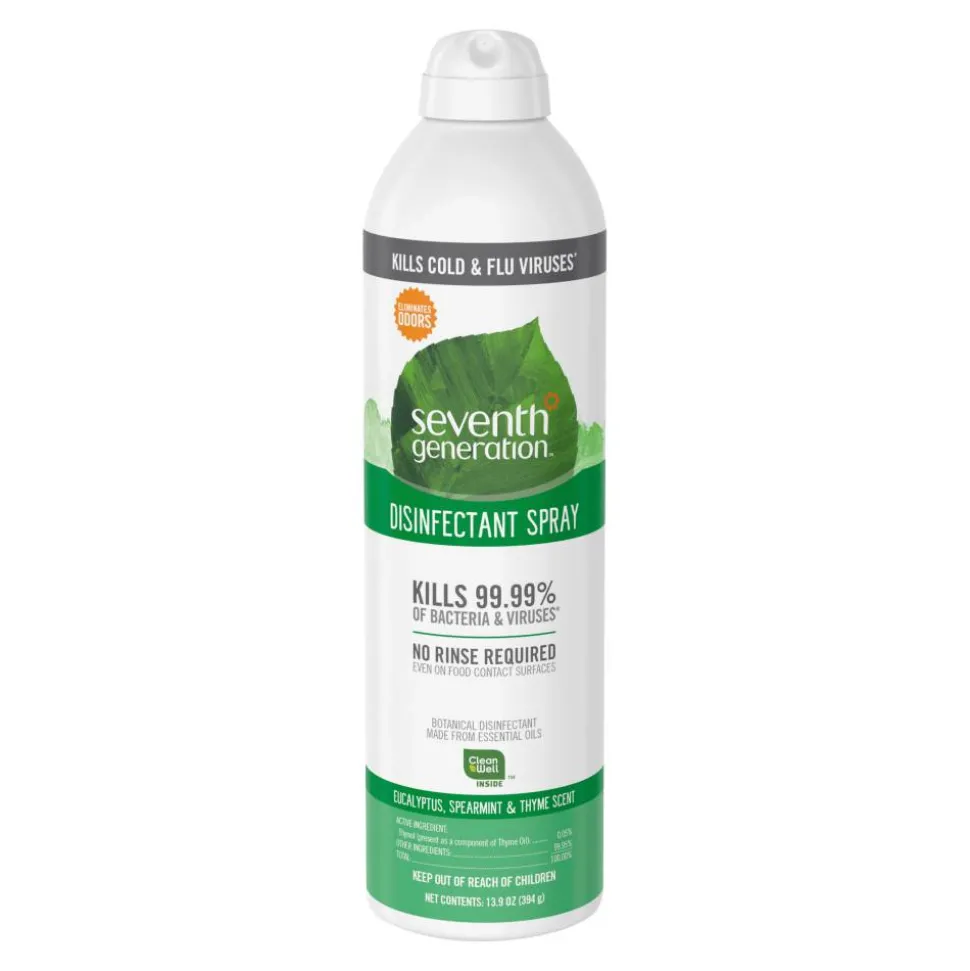 Seventh Generation Disinfectant Cleaner, Spray, 13.9 fl oz, Eucalyptus Spearmint & Thyme Scent, Case of 8 - Clear