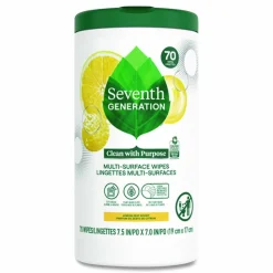 Seventh Generation Multi-Surface Wipes, 7 x 7, Lemon Zest, White, 70 Wipes/Canister, 6/Carton
