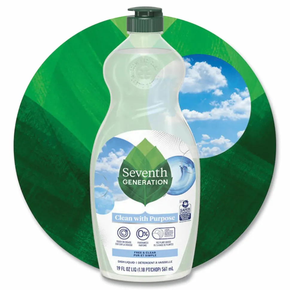 Seventh Generation Natural Dishwashing Liquid, Free and Clear, 19 oz Bottle, 6/Carton
