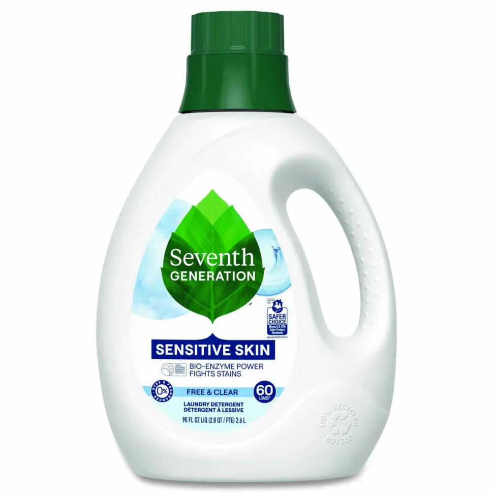 Seventh Generation Natural Liquid Laundry Detergent, Sensitive Skin Free and Clear, 90 oz Bottle, 4/Carton