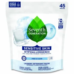 Seventh Generation Natural Laundry Detergent Packs, Powder, Unscented, 45 Packets/Pack, 8/Carton