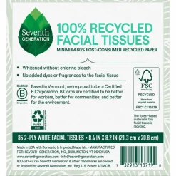 Seventh Generation 100% Recycled Facial Tissue, 2-Ply, White, 85 Sheets/Box, 36 Boxes/Carton