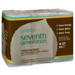 Seventh Generation Unbleached 2-Ply Jumbo Paper Towels, 100% Recycled, Natural, 120 Sheets Per Roll, Pack Of 6 Rolls
