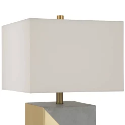Severin 18.5" Tall Gold-Dipped Concrete Table Lamp with Fabric Shade in Gold and Concrete/White