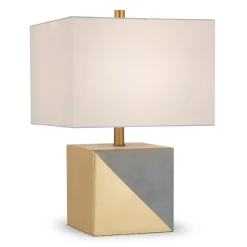 Severin 18.5" Tall Gold-Dipped Concrete Table Lamp with Fabric Shade in Gold and Concrete/White