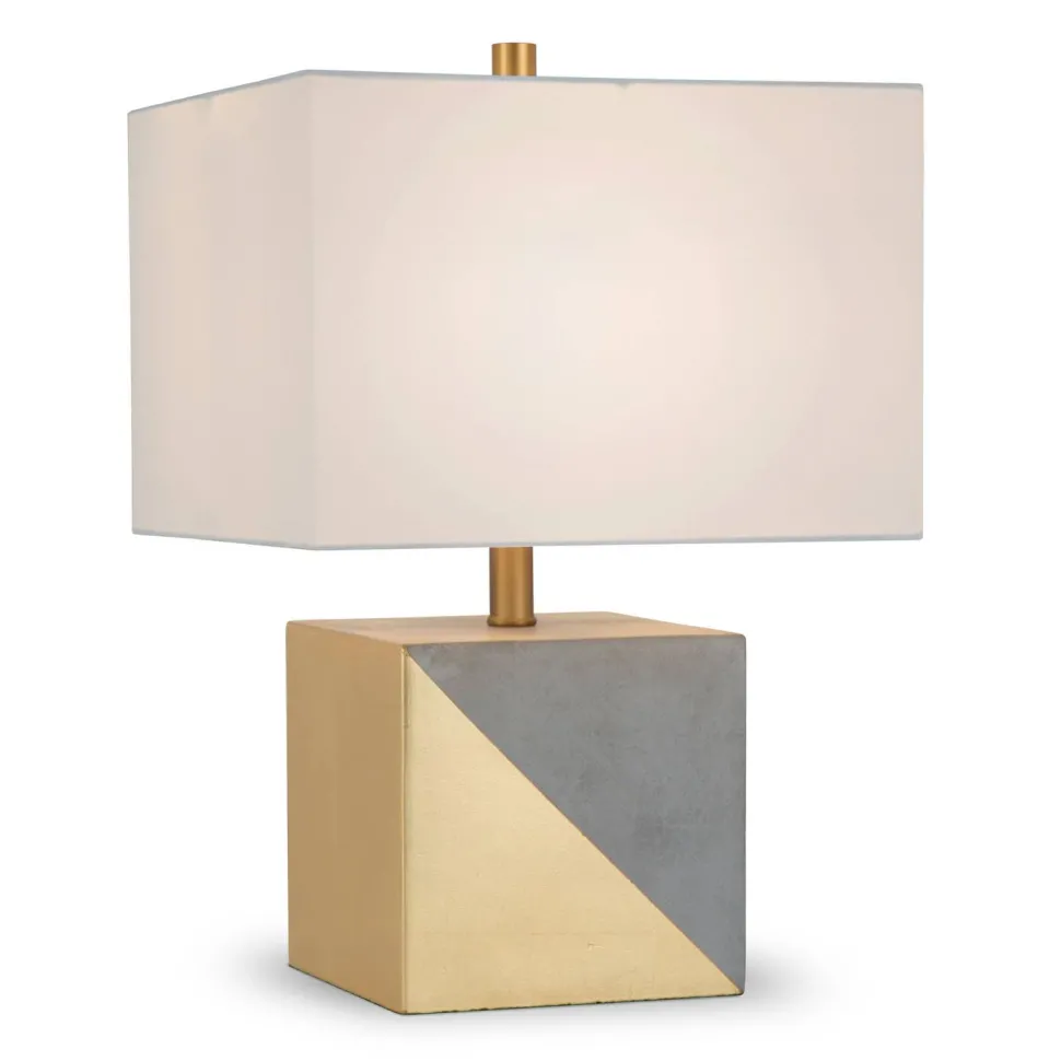 Severin 18.5" Tall Gold-Dipped Concrete Table Lamp with Fabric Shade in Gold and Concrete/White