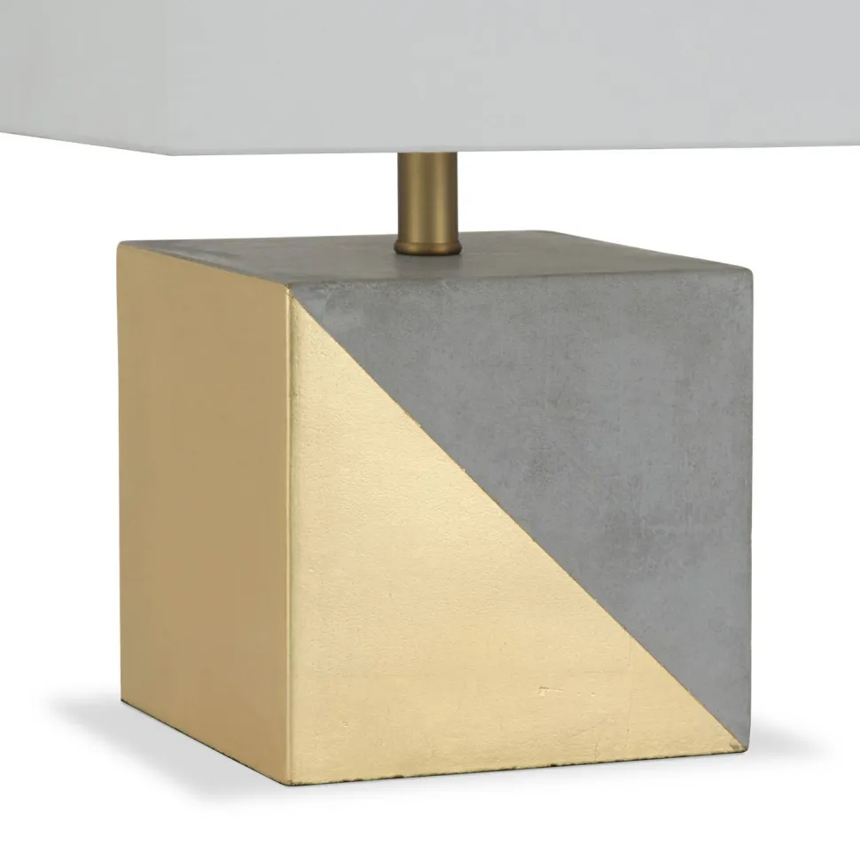 Severin 18.5" Tall Gold-Dipped Concrete Table Lamp with Fabric Shade in Gold and Concrete/White