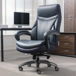 Shaquille O'Neal Maximos Big & Tall Ergonomic Vegan Leather High-Back Executive Office Chair, Blue/Silver, BIFMA Compliant