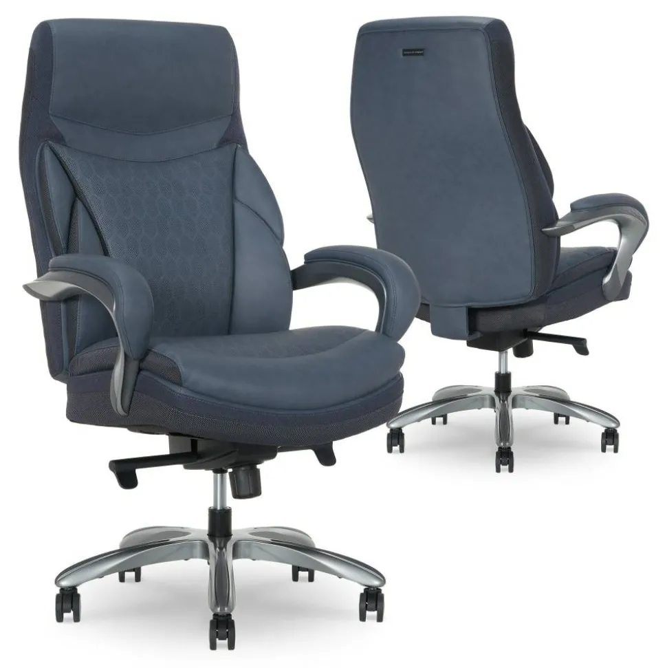 Shaquille O'Neal Maximos Big & Tall Ergonomic Vegan Leather High-Back Executive Office Chair, Blue/Silver, BIFMA Compliant