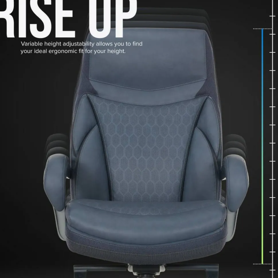 Shaquille O'Neal Maximos Big & Tall Ergonomic Vegan Leather High-Back Executive Office Chair, Blue/Silver, BIFMA Compliant