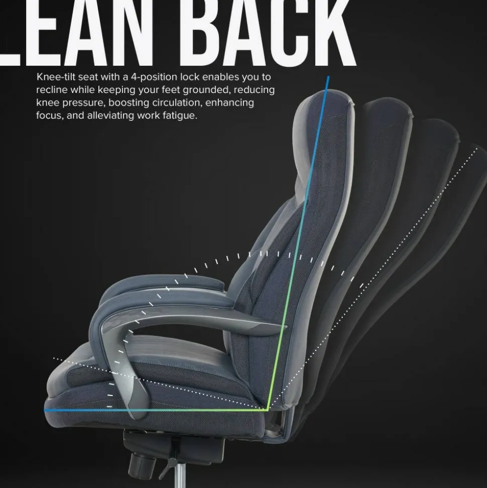 Shaquille O'Neal Maximos Big & Tall Ergonomic Vegan Leather High-Back Executive Office Chair, Blue/Silver, BIFMA Compliant