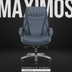 Shaquille O'Neal Maximos Big & Tall Ergonomic Vegan Leather High-Back Executive Office Chair, Blue/Silver, BIFMA Compliant