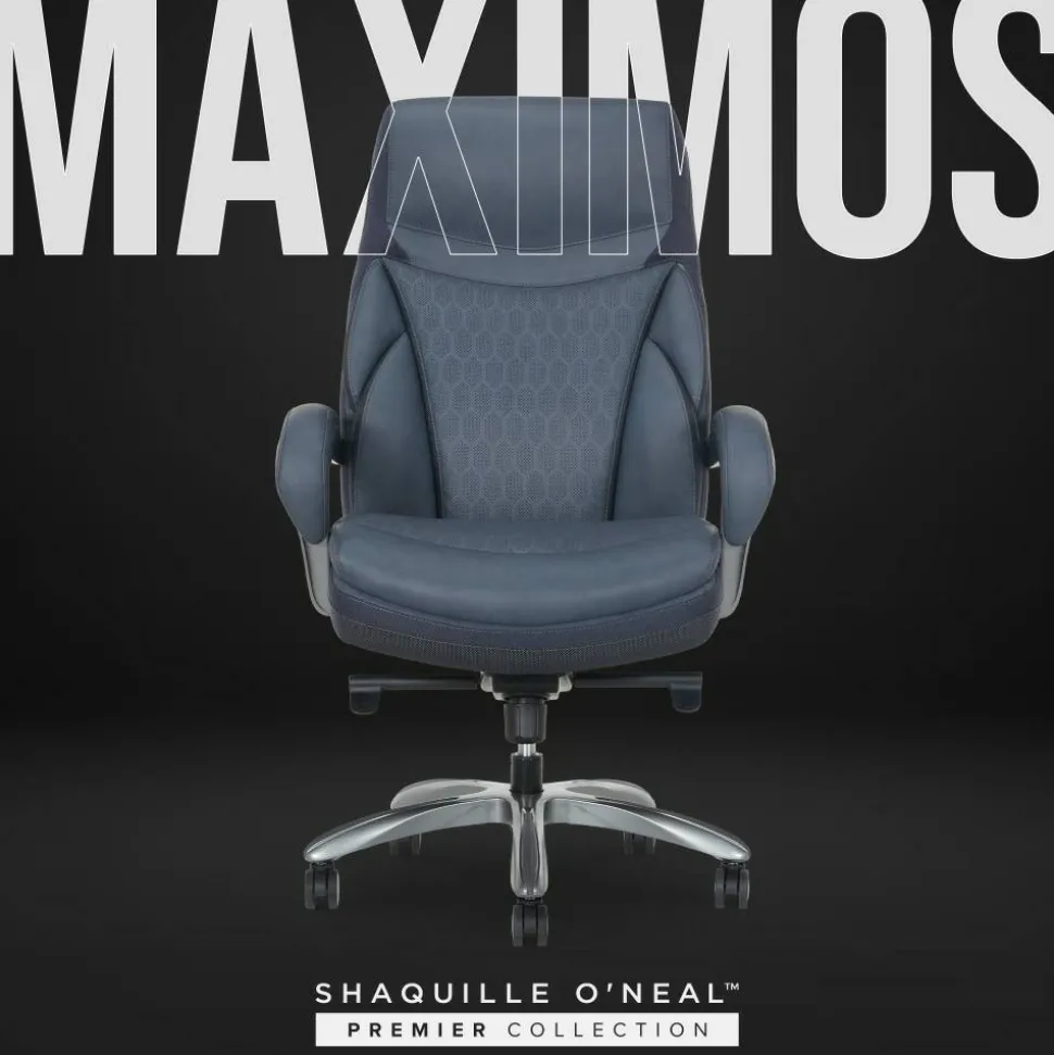 Shaquille O'Neal Maximos Big & Tall Ergonomic Vegan Leather High-Back Executive Office Chair, Blue/Silver, BIFMA Compliant
