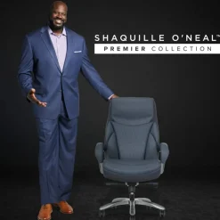 Shaquille O'Neal Maximos Big & Tall Ergonomic Vegan Leather High-Back Executive Office Chair, Blue/Silver, BIFMA Compliant