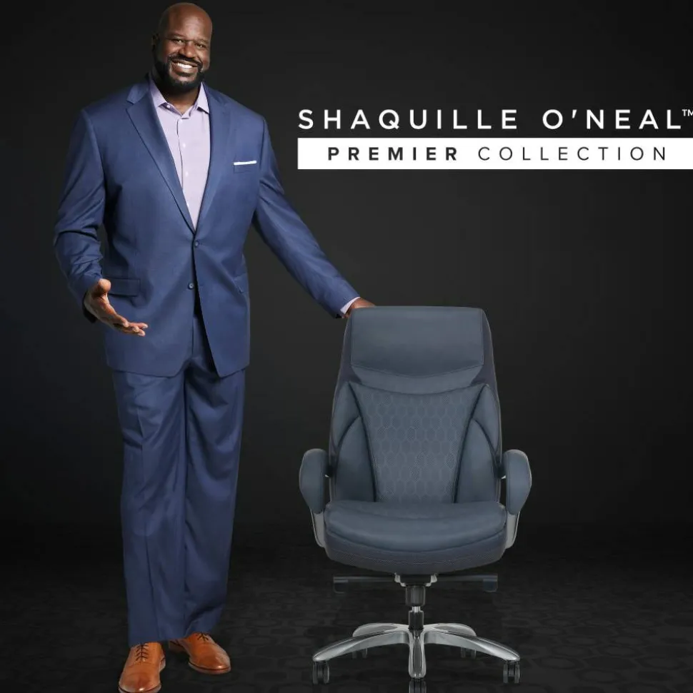 Shaquille O'Neal Maximos Big & Tall Ergonomic Vegan Leather High-Back Executive Office Chair, Blue/Silver, BIFMA Compliant