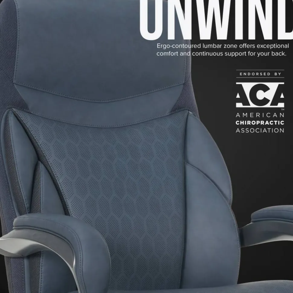 Shaquille O'Neal Maximos Big & Tall Ergonomic Vegan Leather High-Back Executive Office Chair, Blue/Silver, BIFMA Compliant