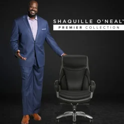 Shaquille O'Neal Maximos Big & Tall Ergonomic Vegan Leather High-Back Executive Office Chair, Black/Silver, BIFMA Compliant