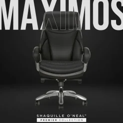 Shaquille O'Neal Maximos Big & Tall Ergonomic Vegan Leather High-Back Executive Office Chair, Black/Silver, BIFMA Compliant