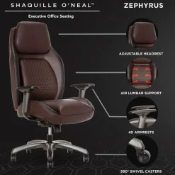 Shaquille O'Neal Zephyrus Ergonomic Bonded Leather High-Back Executive Office Chair, Walnut/Silver, BIFMA Compliant