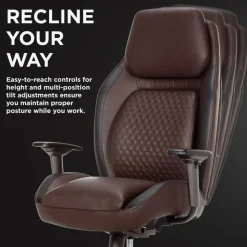 Shaquille O'Neal Zephyrus Ergonomic Bonded Leather High-Back Executive Office Chair, Walnut/Silver, BIFMA Compliant