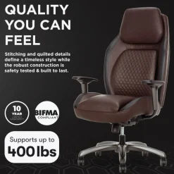 Shaquille O'Neal Zephyrus Ergonomic Bonded Leather High-Back Executive Office Chair, Walnut/Silver, BIFMA Compliant