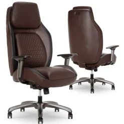 Shaquille O'Neal Zephyrus Ergonomic Bonded Leather High-Back Executive Office Chair, Walnut/Silver, BIFMA Compliant